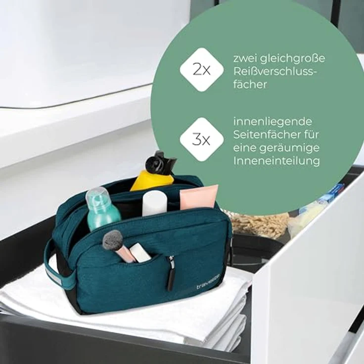 travelite Handgepäck Kosmetiktasche, Gepäck Serie KICK OFF: Praktische Kulturtasche für Urlaub und Sport, 006920-22, 26 cm, 5 Liter, petrol (türkis) – Bild 6