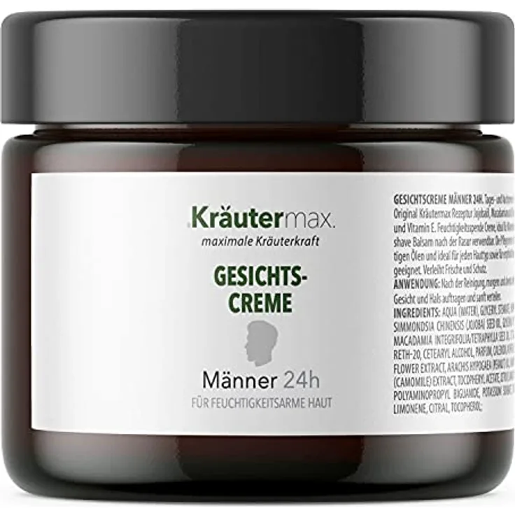 Kräutermax Gesichtscreme Männer Feuchtigkeitscreme für Gesichtspflege auch als After Shave Herren 1 x 100 ml, Trockene Haut mit Jojobaöl, Macadamianussöl, Ringelblume, Kamille und Vitamin E