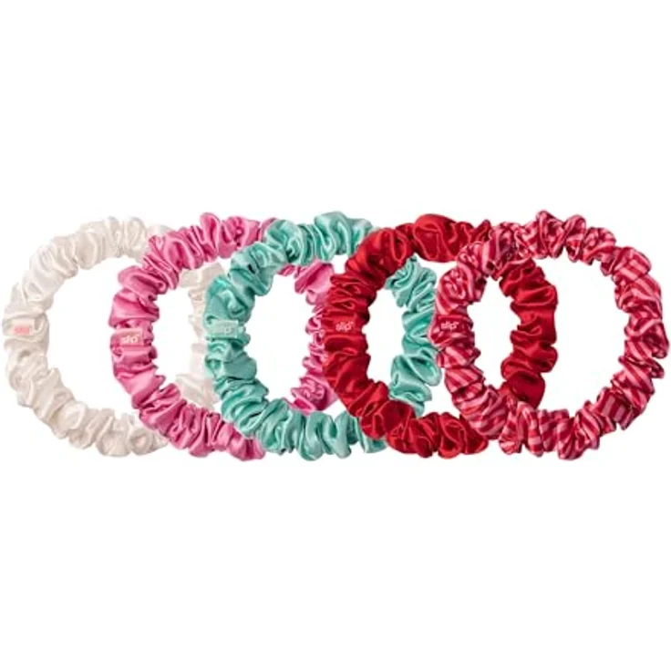 SLIP Midi Scrunchie Gelati Set, 5 Haargummis aus 100% Maulbeerseide in Sonnenuntergang, Gelati, Sonnenschutz, Bianca & Türkis, anti-falten, reduziert Haarbruch, sanft zum Haar – Bild 2