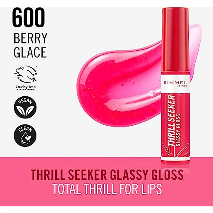 Rimmel Thrill Seeker Glassy Gloss Lipgloss, voluminisierend, Farbton 600 Berry Glace, 10 ml – Bild 2