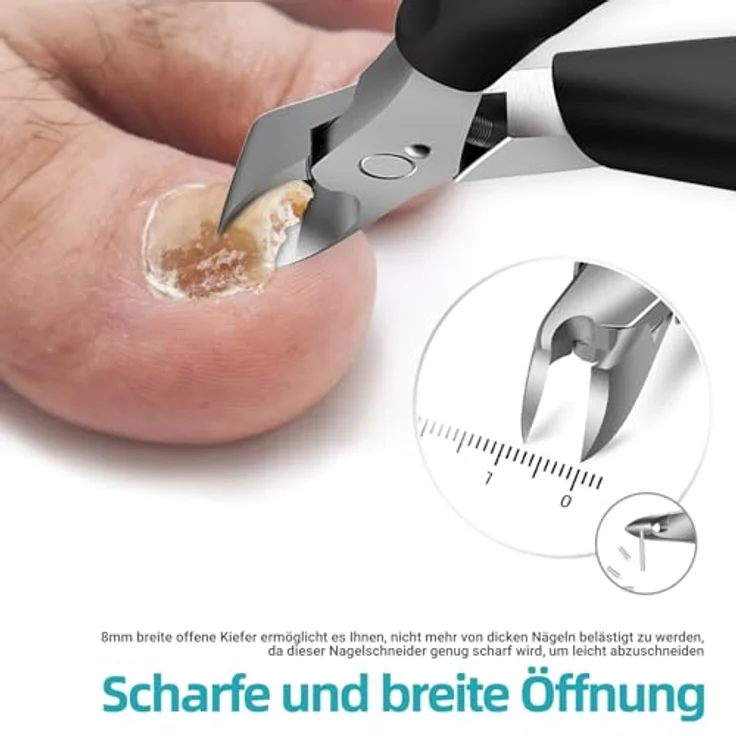 RONAVO Profi Zehennagelknipser, Edelstahl, extra breitere Schneidöffnung, langer rutschfester Griff, ideal für dicke und eingewachsene Nägel – Bild 5