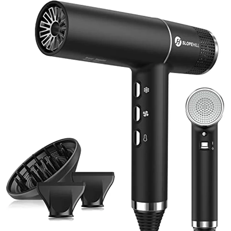 Slopehill Haartrockner IQ Perfetto, 2000W, bürstenloser Motor, Mikrofilter, Oxy Active Technology, LED-Anzeige, Schwarz – Bild 1