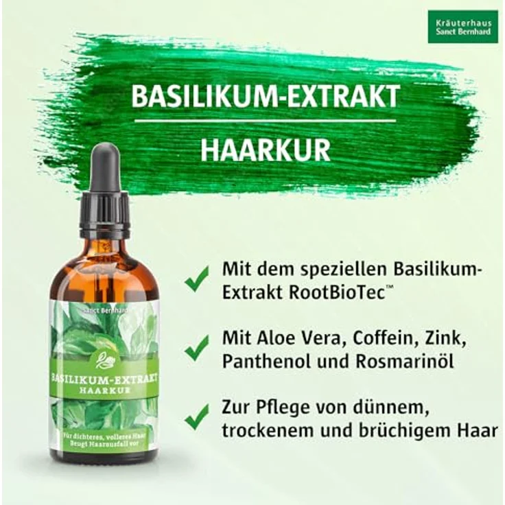 Kräuterhaus Sanct Bernhard Basilikum-Extrakt-Haarkur | 100ml | Gegen Haarausfall & für dichteres Haar | Made in Germany – Bild 4