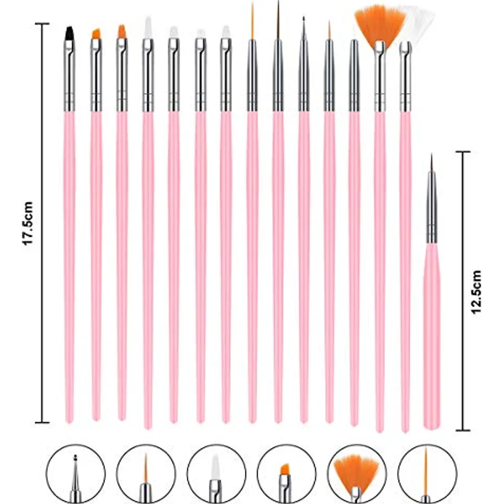 URAQT 20 Stück Nagel Pinsel Set, Professionelle Nageldesign-Stifte für Gelnägel und UV-Gel, Ergonomische Griffe und Antibakterielle Borsten – Bild 4
