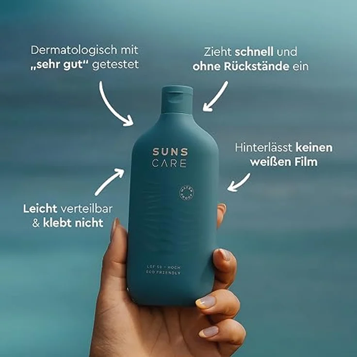 SUNS FIFTY WATERPROOF | Premium Sonnencreme LSF 50 | wasserfest | vegan | ohne Mikroplastik | Sport-Sonnencreme | Gesicht und Körper | nicht fettend | 180ml (Blue Lagoon) – Bild 5