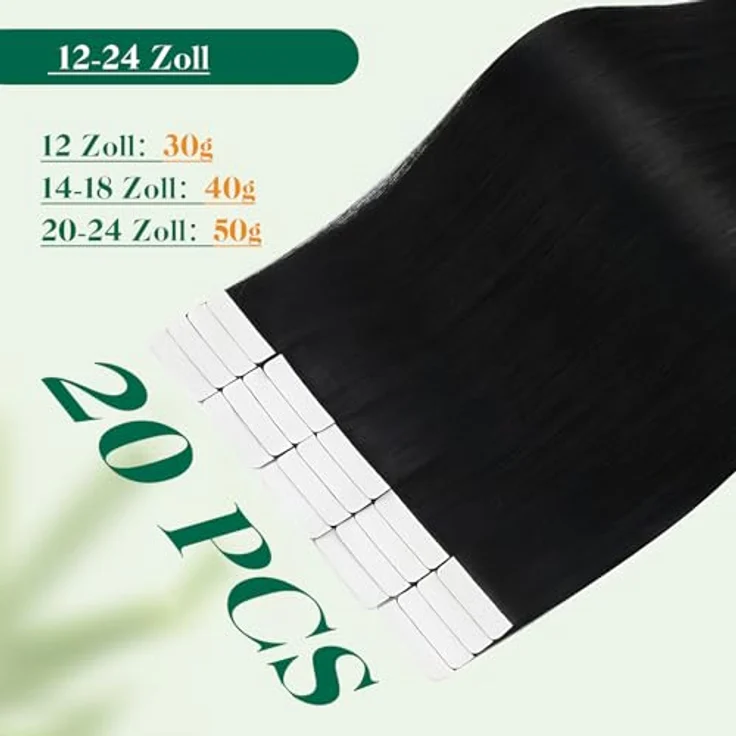 Easyouth Tape Echthaar Extensions, Remy Menschenhaar #1, Schwarz, 35cm, 40g, unsichtbarer Look, leichtes Tragen, inkl. 20 Tapes – Bild 3