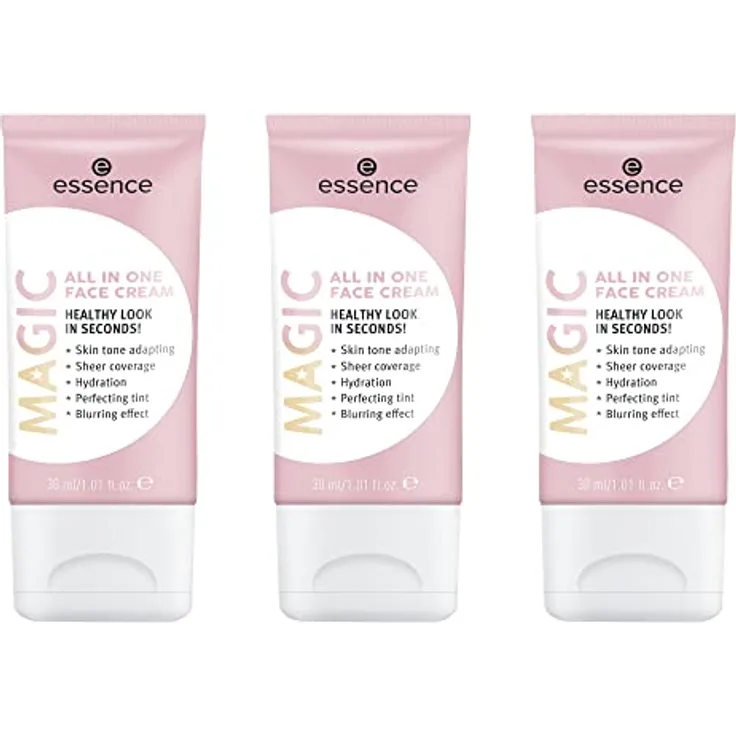 essence MAGIC All In One FACE Cream, Tagescreme Nude, UVA/UVB Filter, glättend, vegan, ohne Alkohol und Parabene, 3er Pack (3x30ml)