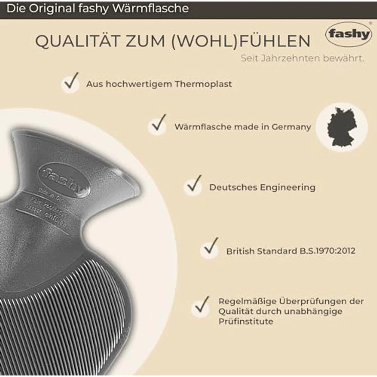 Fashy 35674.0 Wärmflasche Thermoplast- Wärmeflasche Doppellamelle, geruchsneutral, recyclingfähig, robust und langlebig, fugenloser, schmaler Flaschenhals 2,0 Liter, anthrazit - Preisvergleich – Bild 2