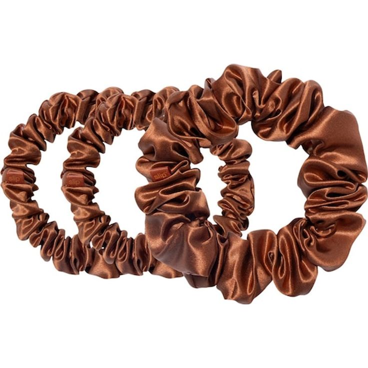 slip Hair Care Scrunchies Set, 3er Set aus 100% Maulbeerseide in Beige, reduziert Haarbruch und Abdrücke