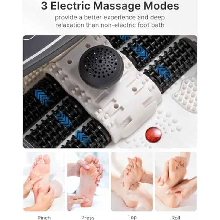 RENPHO Fussbadewanne mit Massagefunktion, Elektrisches Fußmassagegerät mit Temperatur- und Timer-Einstellung, Schwarz + Weiß, 3 Massagemodi und Sprudelstrahlfunktion – Bild 2
