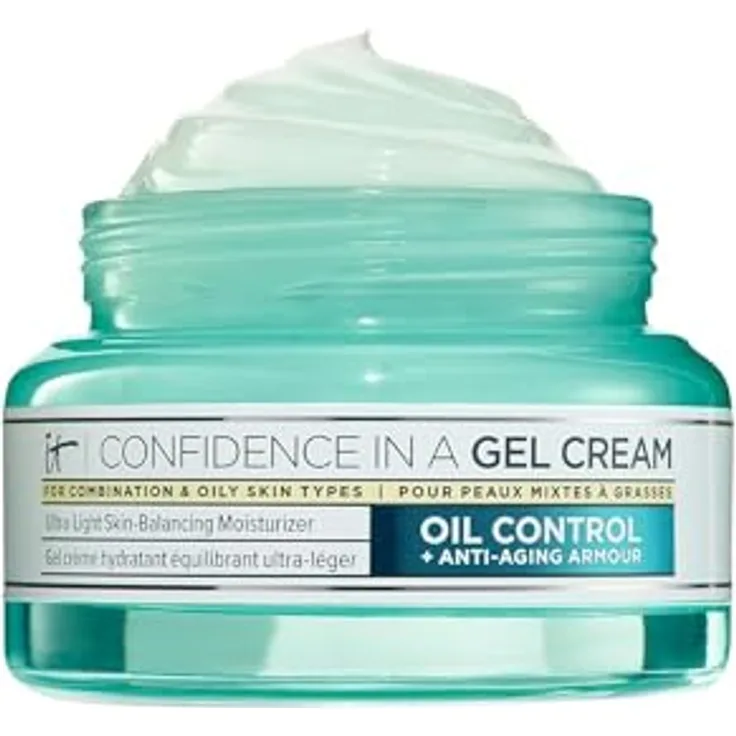 IT Cosmetics Confidence in a Gel Oil Control Cream, feuchtigkeitsspendendes Gel zur Reduzierung des Glanzes im Gesicht mit Niacinamid, 60 ml, für fettige und Mischhaut, 48 Stunden ölfreie Feuchtigkeit