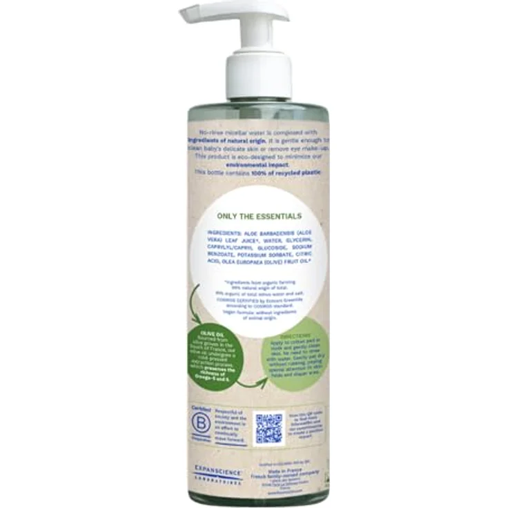 Mustela Bio-Mizellenwasser, Olivenöl und Aloe Vera, Gesicht, Windelwechsel, Make-up, Baby, ganze Familie (400ml) – Bild 2