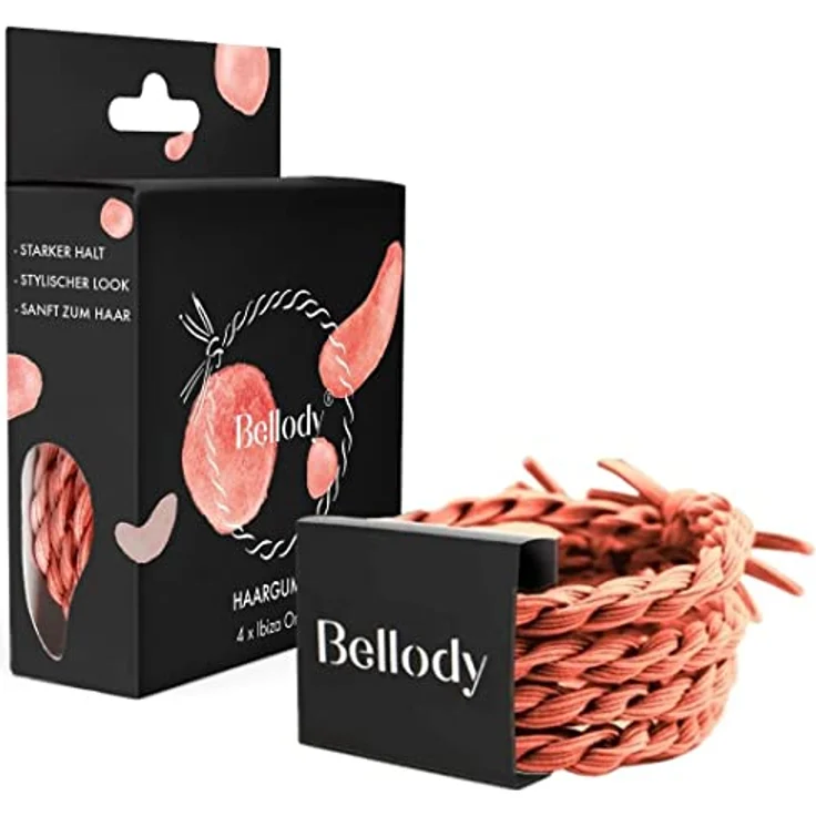 Bellody® Original Haargummis - Sundance Edition - Stylisch geflochtener Haargummi mit starkem Halt (4er Set - Ibiza Orange) - Damen Haarschmuck in Orange – Bild 1