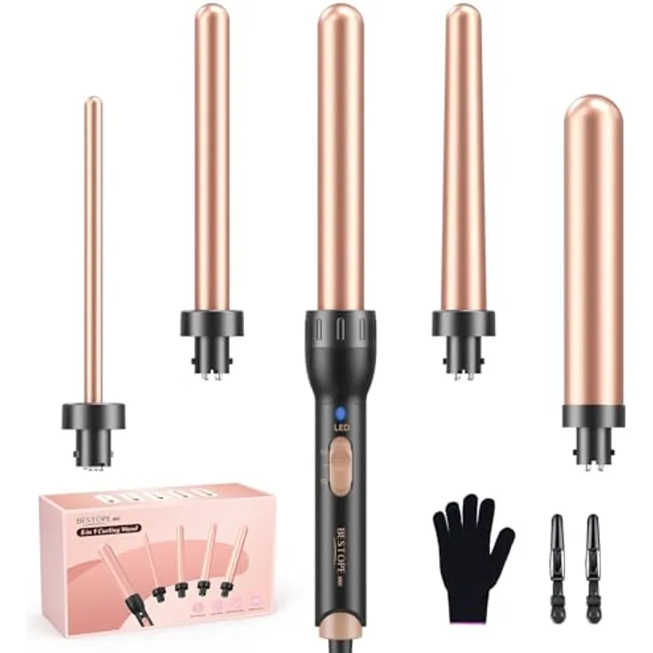 BESTOPE MIX Lockenstab 5 in 1, Keramik Lockenstab Set mit 9-32mm Aufsätzen, schnellaufheizend, 2 Temperatureinstellungen, Autoabschaltung, Schwarz