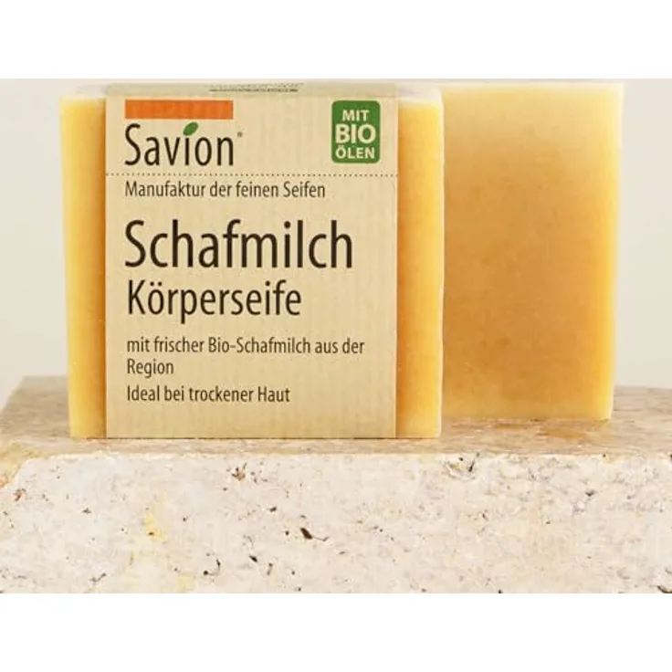 Savion Schafmilch Körperseife für trockene Haut, Palmölfrei, Plastikfrei, Tierversuchsfrei, 80g