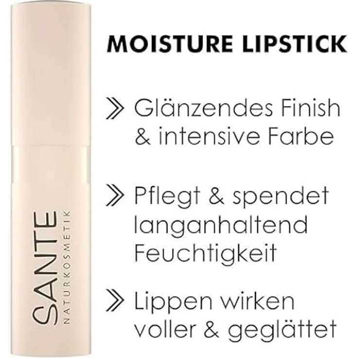 SANTE Naturkosmetik Moisture Lipstick 08 Chestnut Glam, pflegender Lippenstift mit Hyaluron, Plump Effekt und Sepilift in kastanienfarbenem Braunton, 4,5g – Bild 4