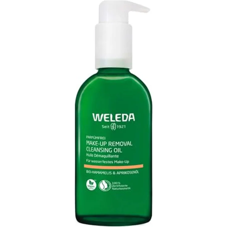 Weleda Bio-Hamamelis & Aprikosenöl, Make-Up Removing Cleansing Oil, 150ml, für normale, trockene und sensible Haut, parfumfrei – Bild 1