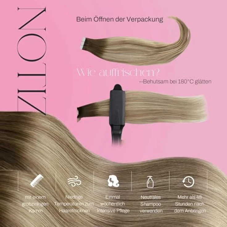 Moresoo Tape in Extensions Echthaar Ombre Braun bis Hellbraun mit Goldblond, 50g, 35 cm, Remy Invisible Tapes – Bild 5