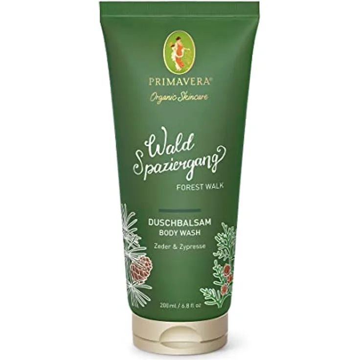 PRIMAVERA Waldspaziergang Duschbalsam 200 ml – Duschgel, Naturkosmetik – Zeder, Zypresse Duft - reinigt sanft, pH-hautneutral, wirkt rückfettend – vegan