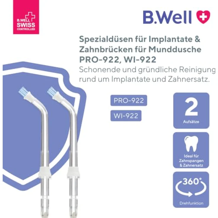 B.WELL PRO-922 Nozzle - Implant & Bridge Nozzles zur gründlichen Reinigung von Zahnersatz, 2er Set – Bild 2