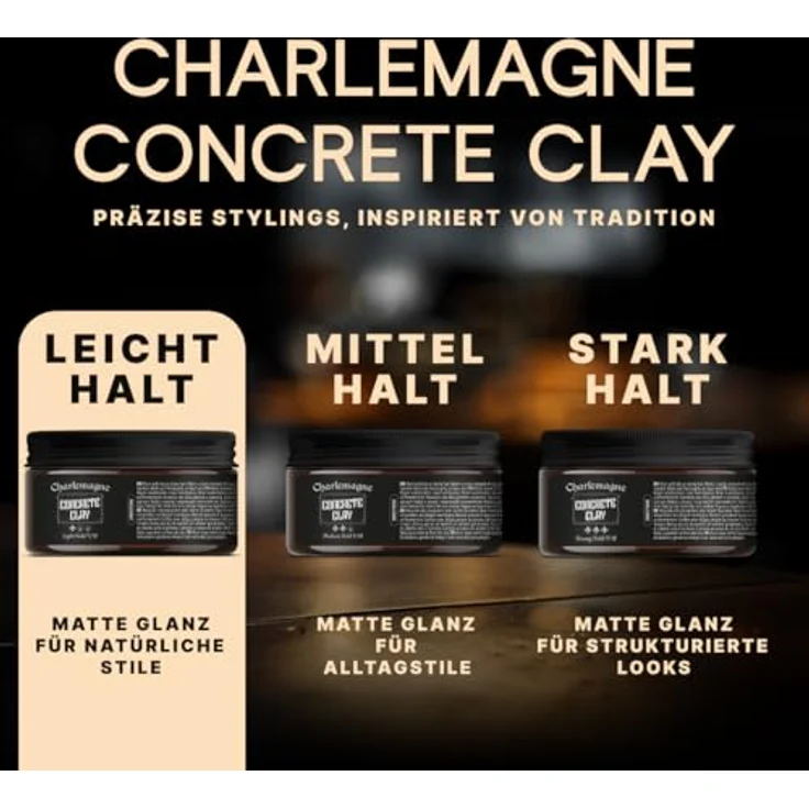 Charlemagne Concrete Clay Pomade - 100 ml Herren-Haarstyling - Licht Halt, fettfreie Textur, mattes Finish, wasserbasiert, Made in Germany – Bild 2