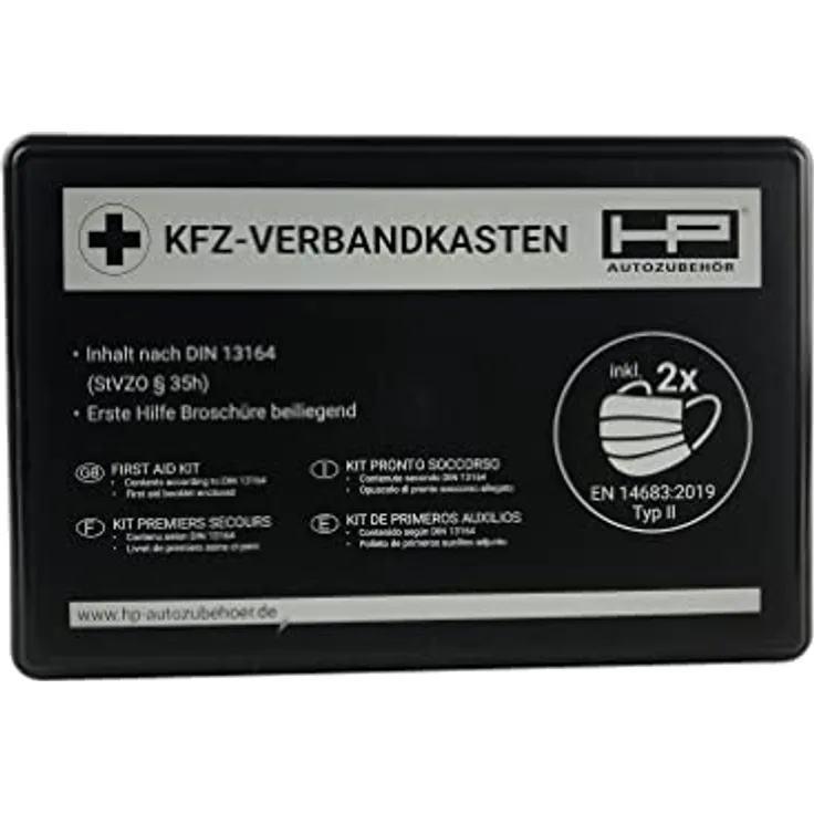 HP Autozubehör 10048 KFZ-Verbandkasten 2022 NEU Erste Hilfe Tasche, Notfall-Set Auto, Erste Hilfe Tasche DIN 13164:2022, First Aid Kit schwarz