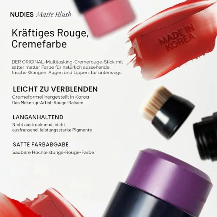 Nudestix Nudies Matte Blush Stick Bare Back, Creme Rouge Stick mit natürlichem Mattes Finish, langanhaltend, vegan – für Wangen, Augen & Lippen, 7g – Bild 5