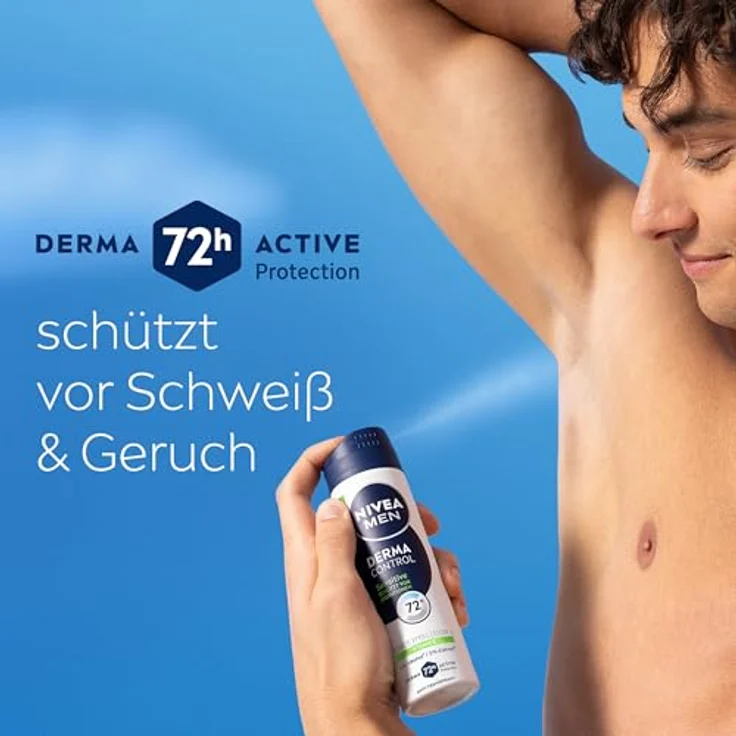NIVEA MEN Derma Control Sensitive Deo Spray, Anti-Transpirant mit purem Hyaluron, 72h Schutz, ohne Ethylalkohol, 150 ml – Bild 3