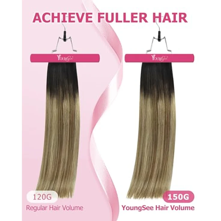 YoungSee Echthaar Extensions Clip, 30 cm Balayage Dunkelbraun Ombre Braun Blond, 80g, 7-teilige Clips-in Haarverlängerung für Damen – Bild 2
