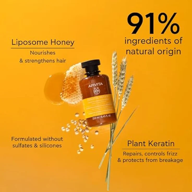 Apivita Keratin Repair Shampoo – Nährend & Reparierend mit Honig und Pflanzenkeratin 250ml, stärkt Haarstruktur – Bild 3