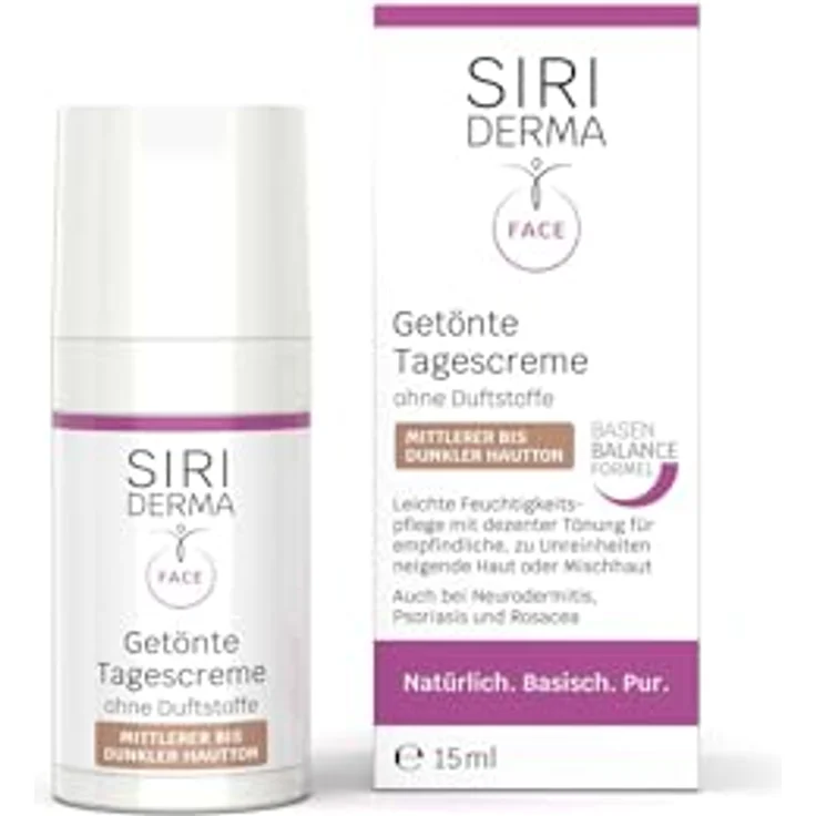 SIRIDERMA Getönte Tagescreme | mittlerer bis dunkler Hautton | Natürliche Tönung für empfindliche Haut | Auch bei Rosacea (ohne Parfum, 15 ml) – Bild 1