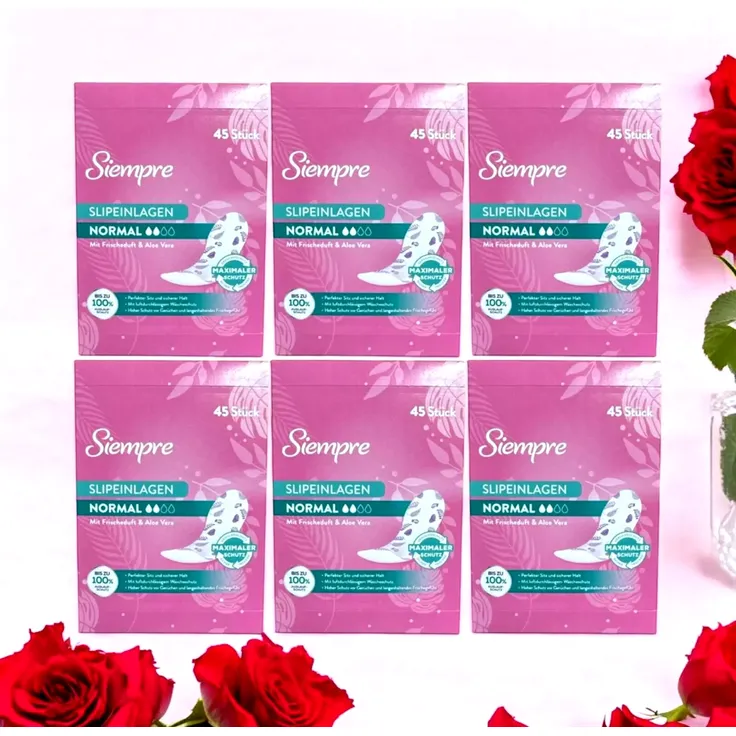 Siempre Slipeinlagen Aloe Vera – 6×45 Stück, bis zu 100 % Auslaufschutz, hautfreundlich & geruchsneutral, 270 Stück Gesamtmenge