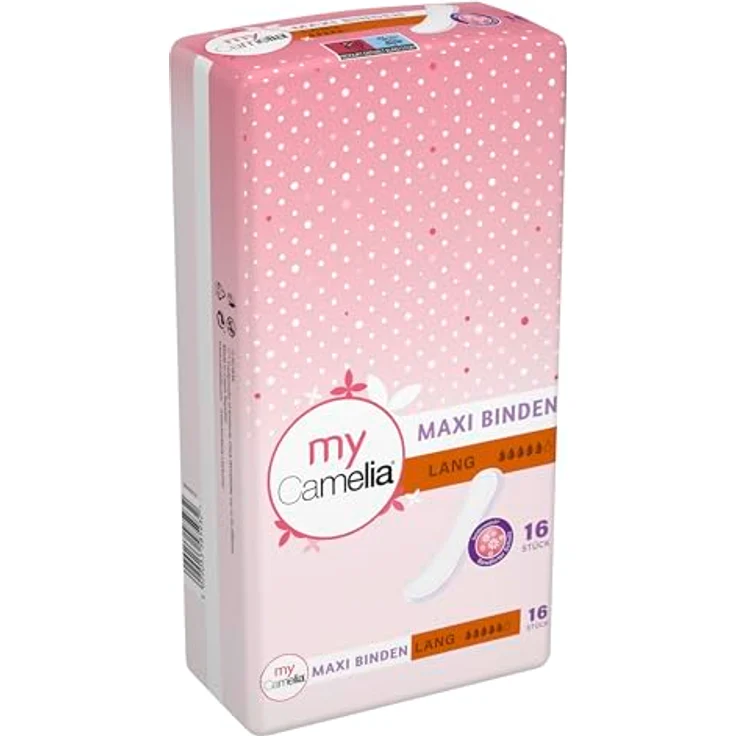 Camelia Maxi Binden Lang, 16 x 10 (160 Stück), hohe Saugfähigkeit, selbstklebend, seidenweich, hygienisch verpackt – Bild 2