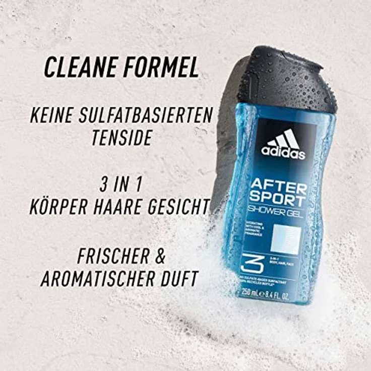 adidas 3in1 After Sport Duschgel für ihn, mit aromatisch-frischem Duft, 250 ml – Bild 2