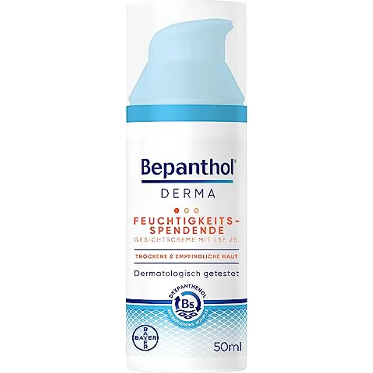 BEPANTHOL DERMA Feuchtigkeitsspendende Gesichtscreme mit LSF 25, für empfindliche und trockene Haut, mit Dexpanthenol, 50 ml Pumpflasche – Bild 1
