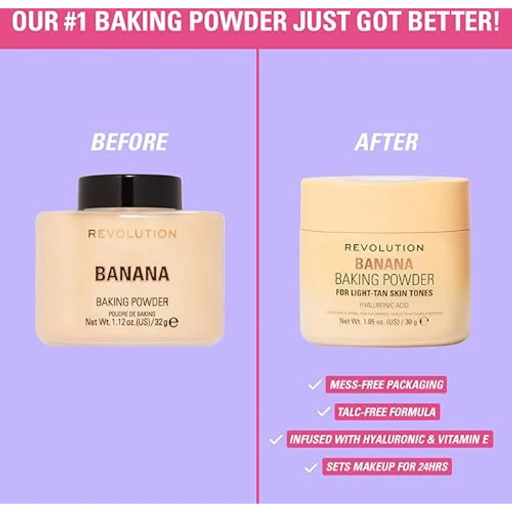 Revolution Loose Baking Powder Puder, 30 g BANANA, talkfreie Formel mit Vitamin E und Hyaluronsäure für makelloses Finish – Bild 5