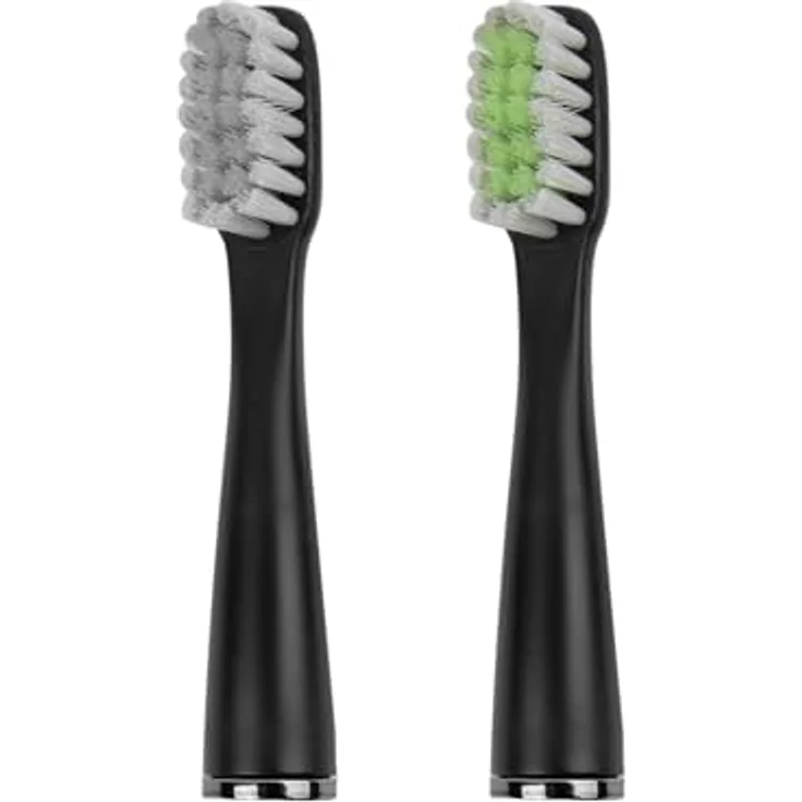 Emmi-dent Ersatzbürsten Sonic to go, 2x Bürstenköpfe Schwarz mit Wellenform, ausgewogenem Härtegrad, für Ultraschall Zahnbürste