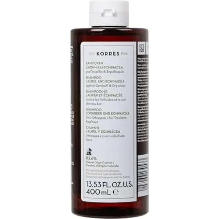 KORRES Laurel & Echinacea Anti-Schuppen Shampoo, silikon- und parabenfrei, 400 ml, sanfte Kopfhautpflege mit feuchtigkeitsspendendem Provitamin B5