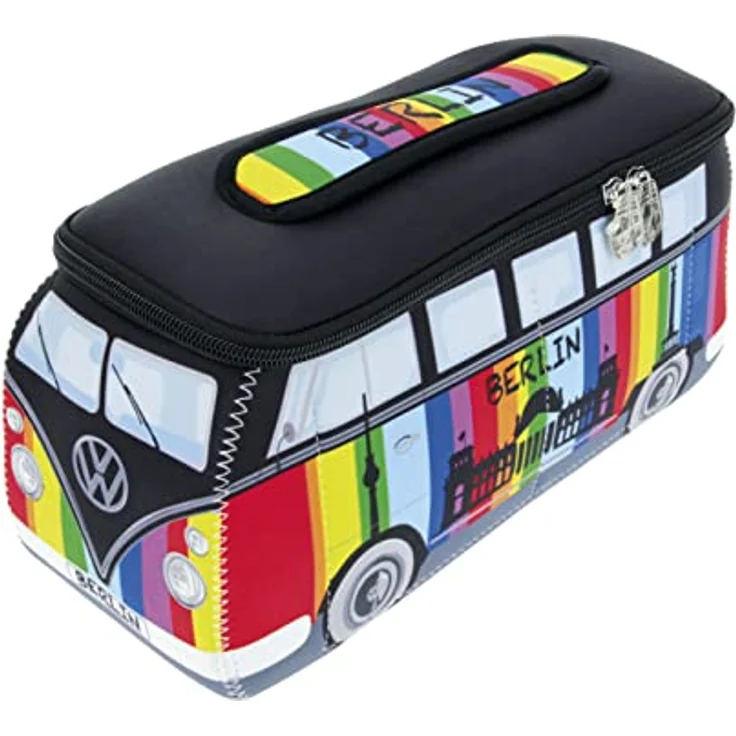 BRISA VW Collection T1 Bulli Bus Kulturtasche, Neopren Kosmetikbeutel mit 5 Fächern, bunt gestreift, 30 x 14 x 12 cm, offiziell lizenziert – Bild 1