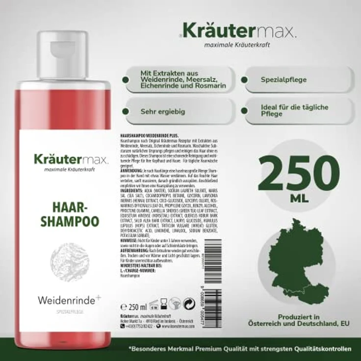 Kräutermax. Weidenrinden Shampoo Läuse mit Weidenrinde Extrakt, 250 ml, natürliche Haarpflege & Reinigung – Bild 4