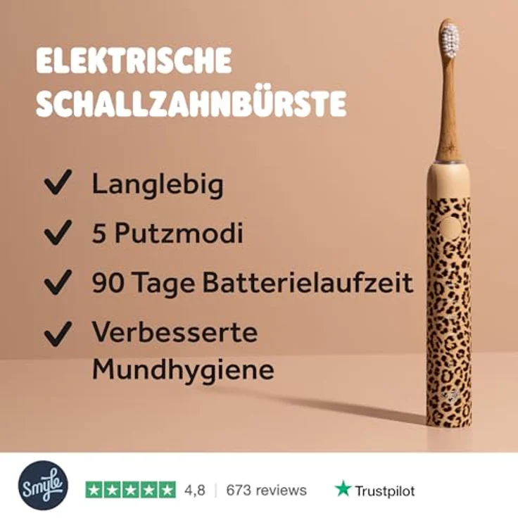 Smyle - Elektrische Schallzahnbürste Panther, Sonic Zahnbürste mit 5 Reinigungsmodi und Drucksensor – Bild 2