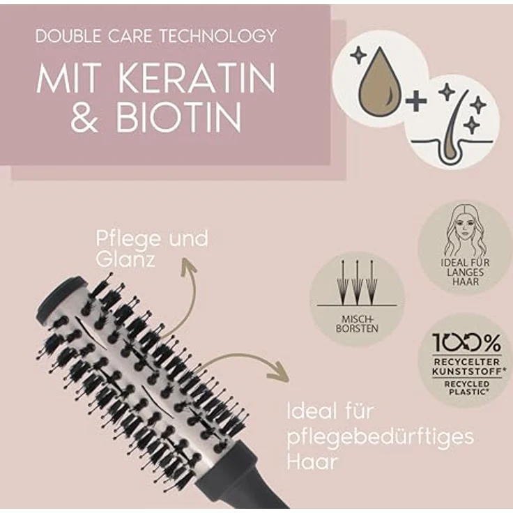 PARSA Beauty Professional Wirkstoffbürste Keratin + Biotin (Rundföhnbürste 25mm) - Haarbürste zum Glätten und Pflegen - Wildschweinborsten mit Keratin und Biotin - für alle Haartypen geeignet – Bild 2