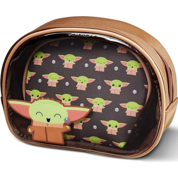 Loungefly Mandalorian Baby Yoda Grogu The Child, 2-teiliges Kosmetiktaschen-Set mit transparentem Kosmetikkoffer und Yoda-Design, offiziell lizenziert, Polyurethan und Kunststoff – Bild 1