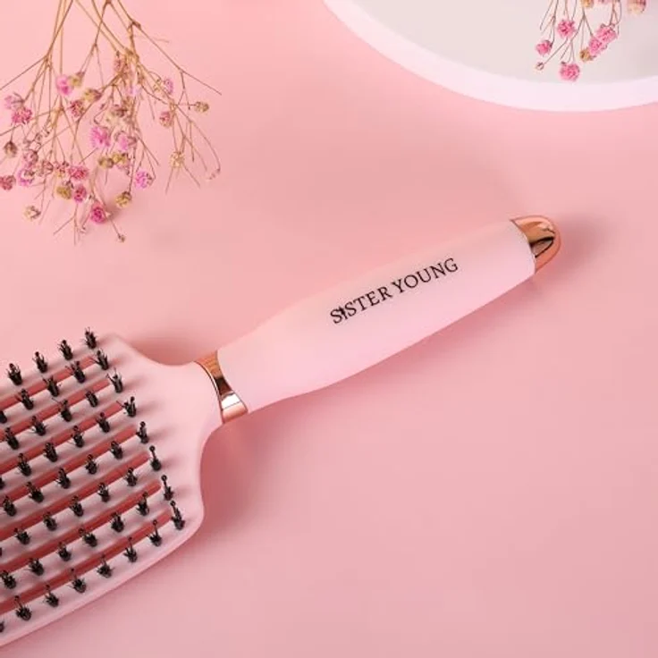 Sister Young OVIA PINK BV - Professionelle Haarbürste mit Wildschweinborsten und belüftetem Körper für sanftes Entwirren und Glanz – Bild 4