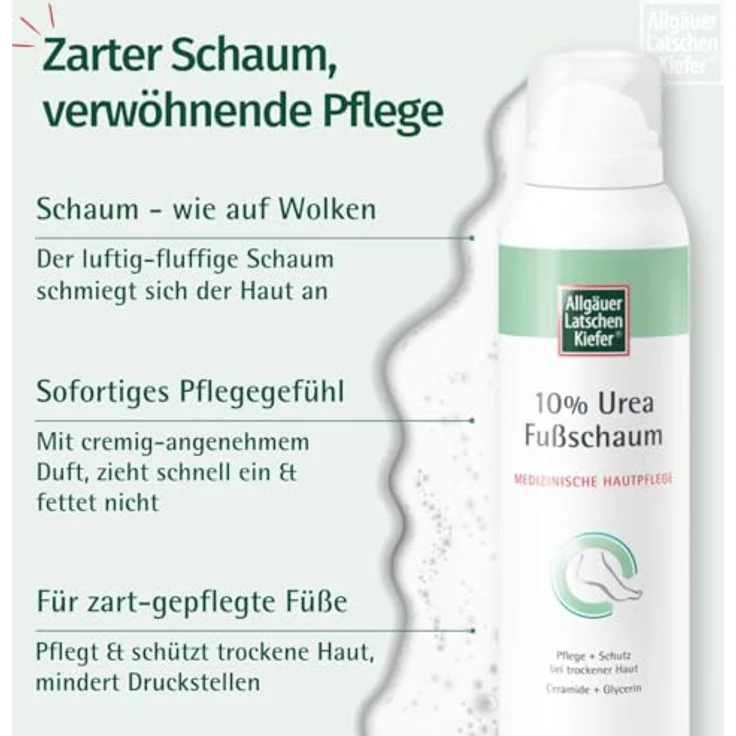 Allgäuer Latschenkiefer 10% Urea Fußschaum | Luftig-seidiger Fußschaum für eine sanfte Pflege und geschmeidig-zarte Füße | Mindert Druckstellen an trockenen Füßen | 150 ml – Bild 3