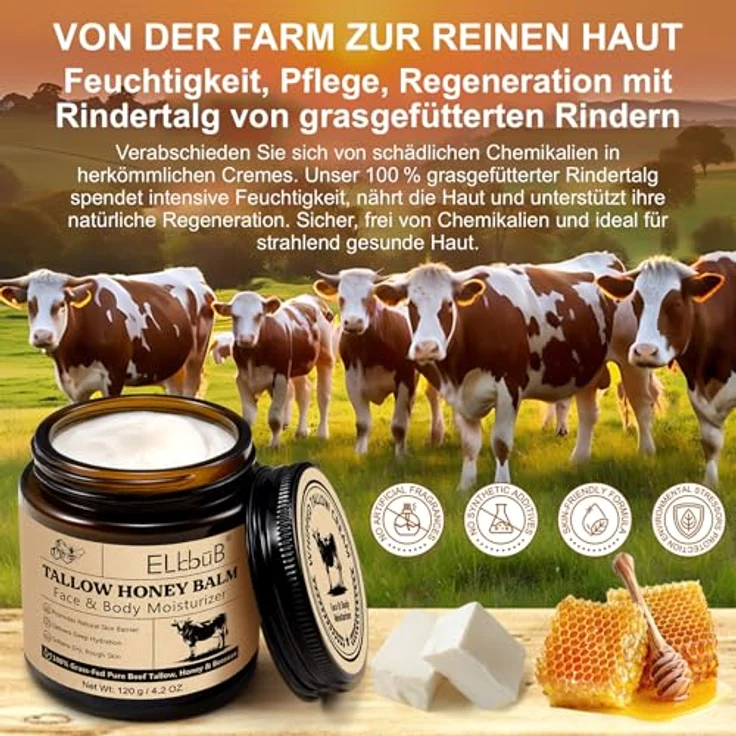 P-Beauty Cosmetic Accessories Tallow Honey Balm, 120g, Feuchtigkeitscreme für Gesicht und Körper, 100% natürliche Inhaltsstoffe, täglich einsetzbar – Bild 3