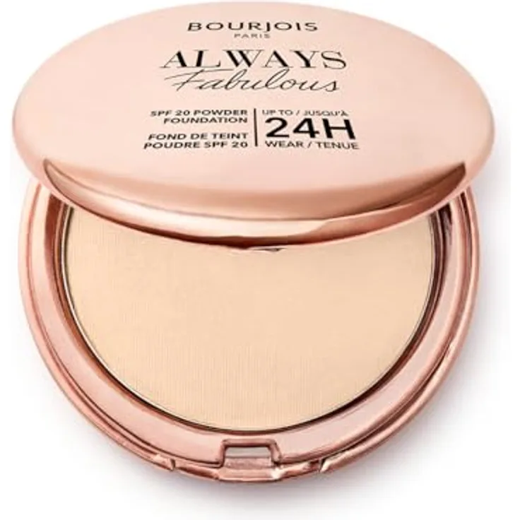 Bourjois Always Fabulous Powder 115 Golden Ivory, 7g - Optimierte Formel für matte Haut und natürliches Finish, angereichert mit Hyaluronsäure, 24 Stunden Abdeckung, inkl. Sonnenschutz 20, wasserdicht