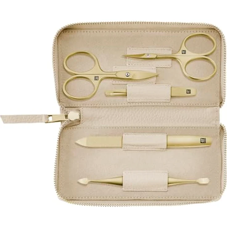Zwilling Maniküreset Premium Gold Edition, 5-teilig mit Echtleder Etui, Reiseset, Nagelschere und Nagelhautschere – Bild 1