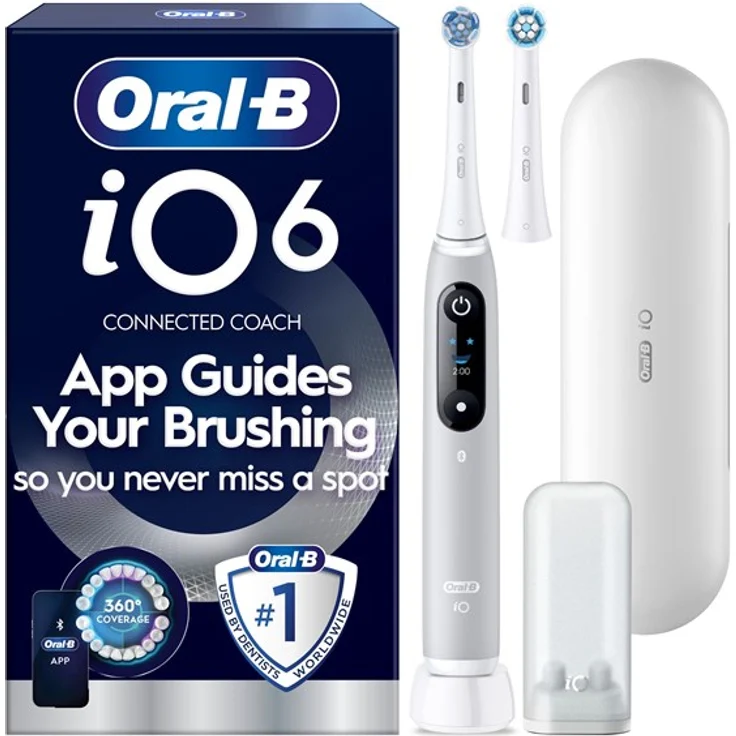 Oral-B iO6 Elektrische Zahnbürste, Grey Opal mit Connected Coach und interaktivem Display, 5 Putzmodi, inklusive 1 Extra Refill