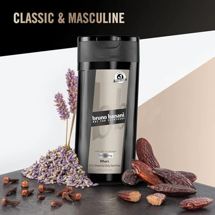 bruno banani Man 3-in-1 Shower Gel, klassisch-maskuliner Amber-Fougère-Duft für Körper, Gesicht und Haare, 250 ml, vegan und dermatologisch getestet – Bild 4